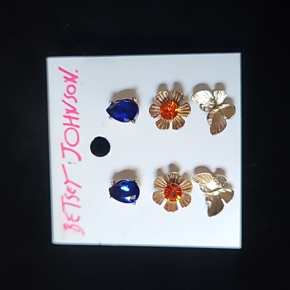 New! BETSEY JOHNSON Mix & Match or 3 Pair Stud Crystal Butterfly Flower Earrings